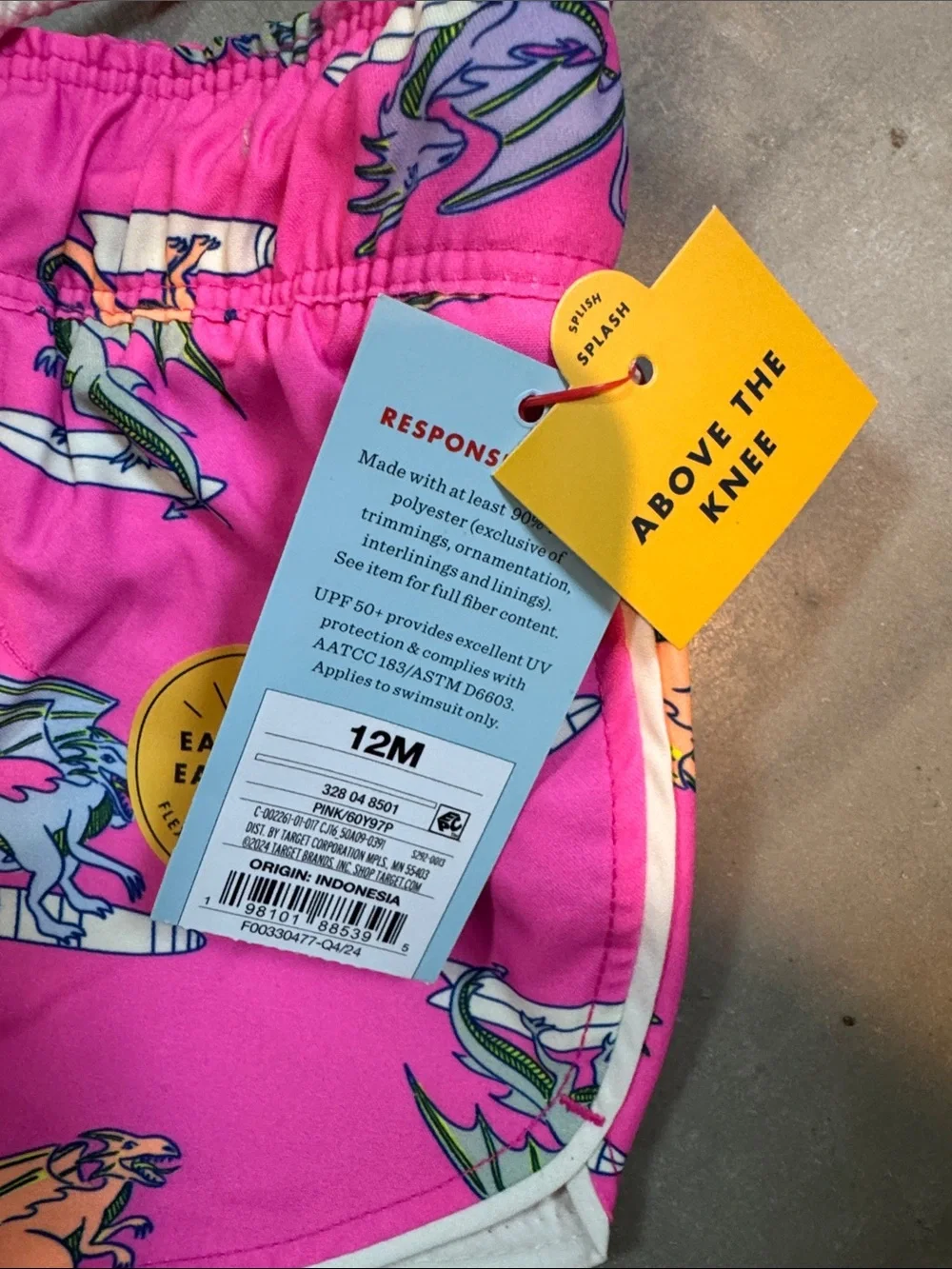 NWT Cat & Jack Pink Surfing Dragon Swim Trunks Board Shorts 12M UPF 50+